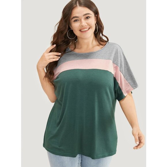 NWT BloomChic Emerald Colorblock Contrast Dolman Sleeve T-Shirt Size 10/M - Picture 1 of 5